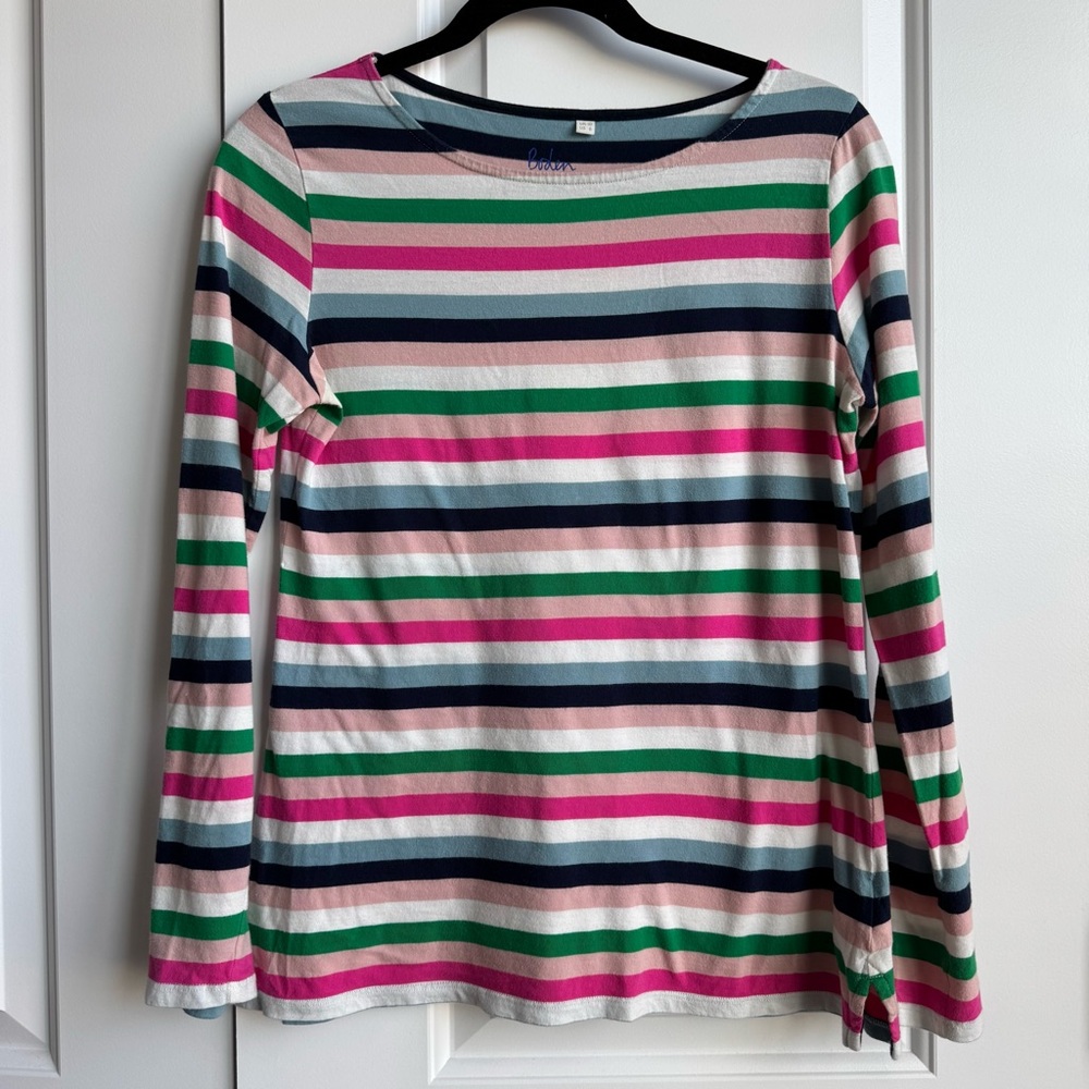 Boden Rainbow Striped Boatneck Long Sleeve Tee